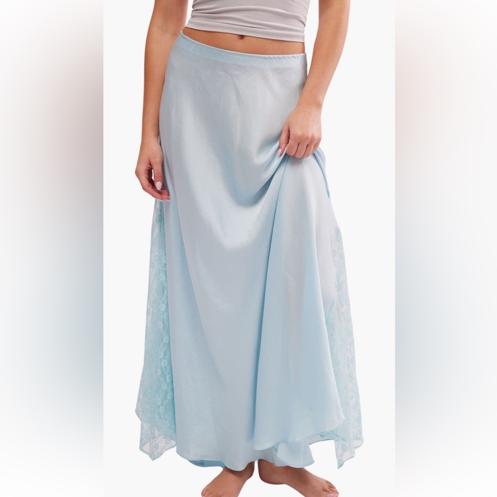Free People Pale Blue Lace-Panel Maxi Skirt